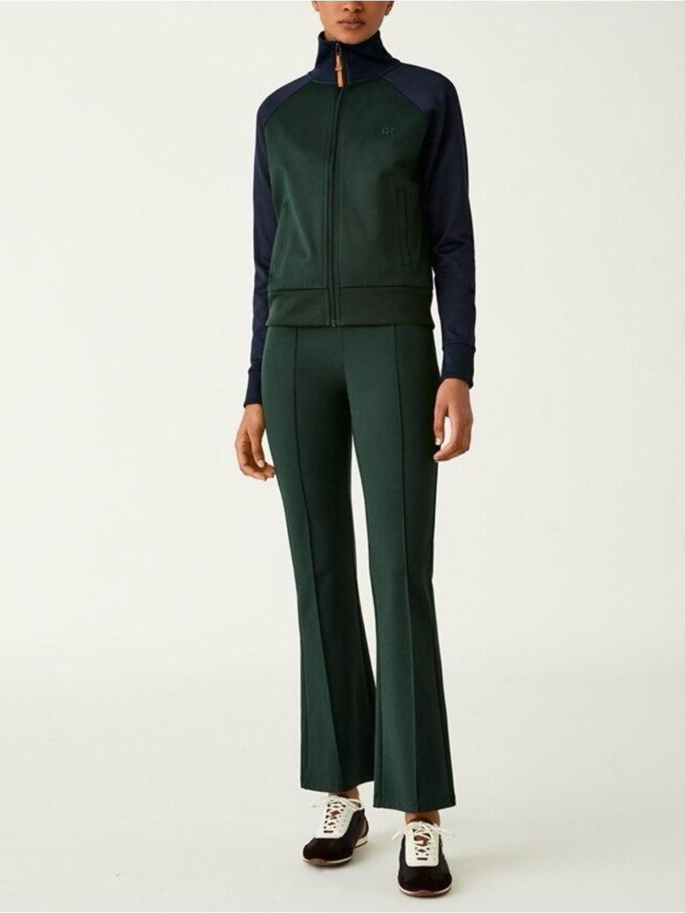 Tory Burch Tory Sport Color-Block Double Knit Track Jacket Green Navy Size S